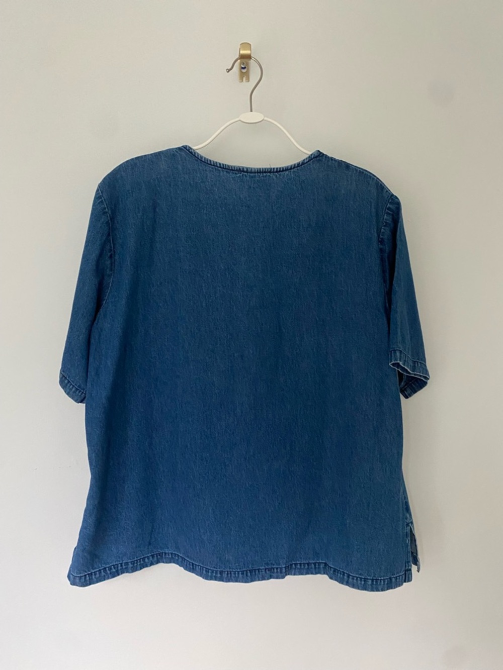 Embroidered Denim Button-Front Top - Picture 2 of 4